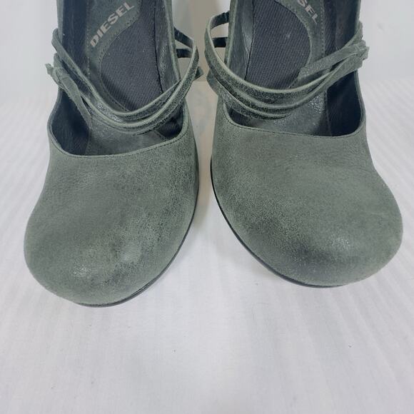 Diesel Suede Mary Jane Heels Women’s Size 11 Wood Stiletto Heel Gray Pump Shoes - Picture 9 of 10